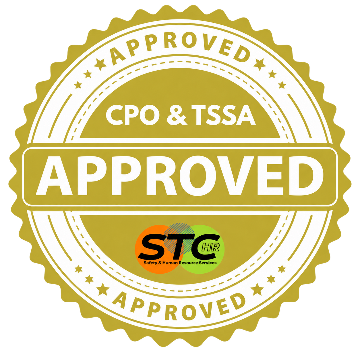 Round Cropped CPO TSSA Approved STC CPO & TSSA approved training providers seal white background circle